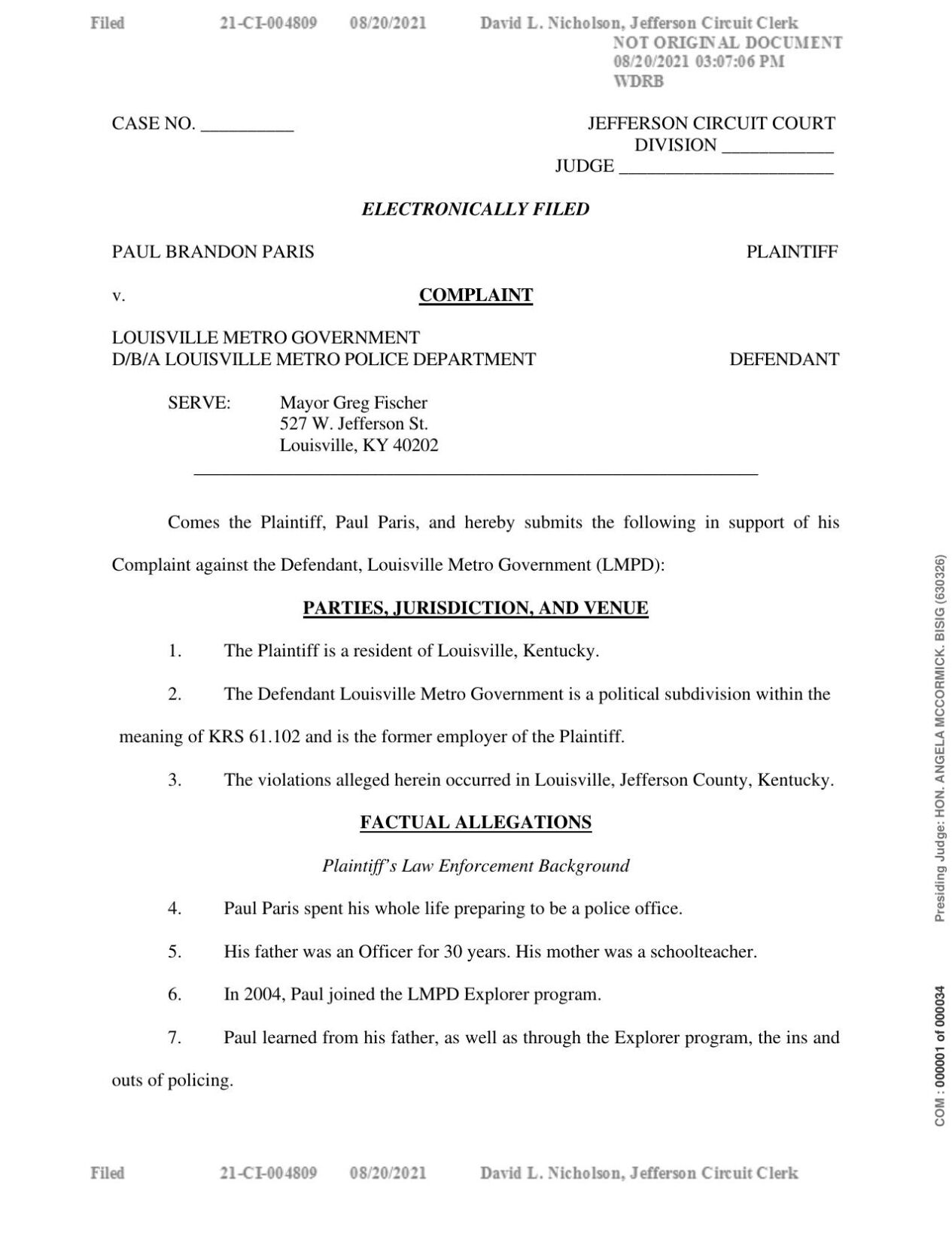 Paul Paris vs. LMPD
