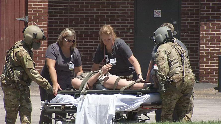 US Army Blackhawk helicopter lands at Hardin Memorial Health for drill