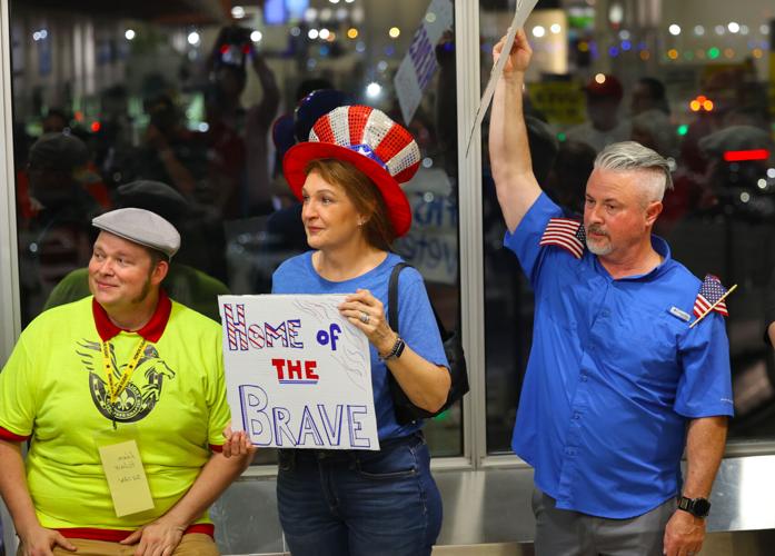 Home of the Brave sign at Honor Flight Return Home.JPG