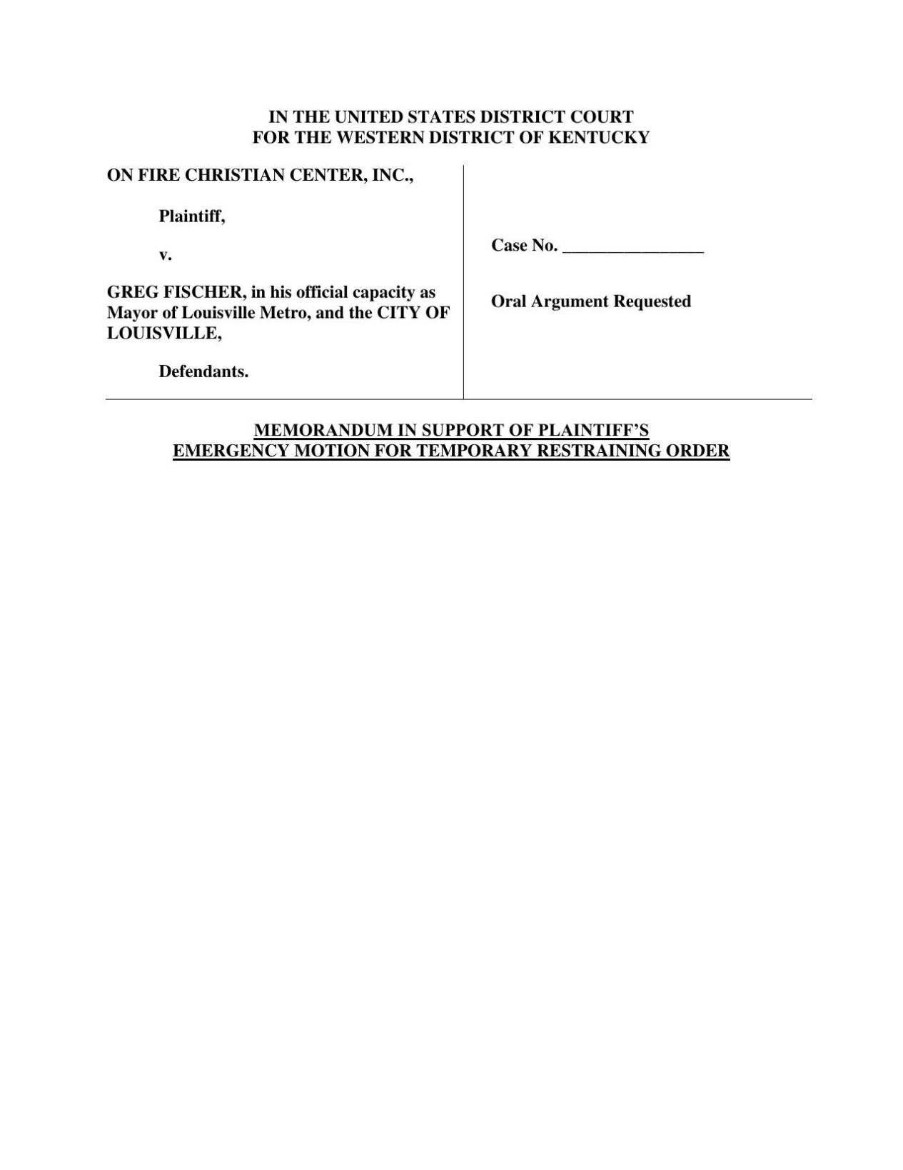 On Fire Christian Church lawsuit provided by First Liberty