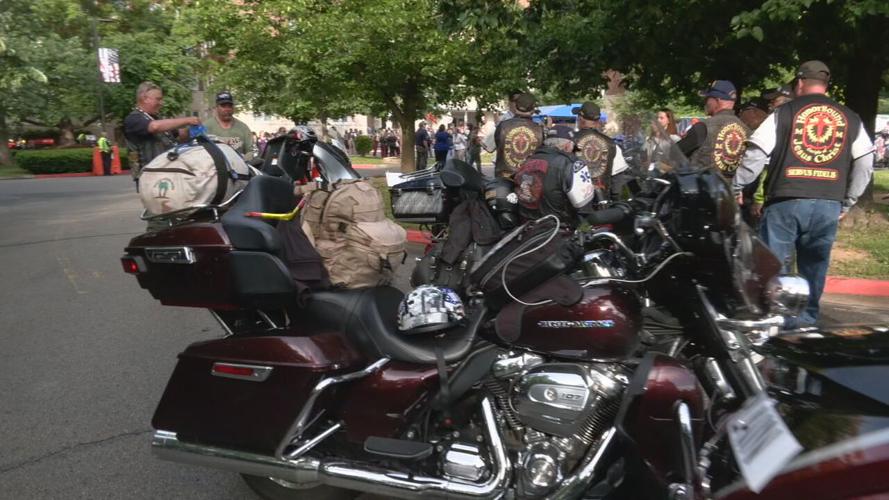 Riders with the 'Run for the Wall' motorcycle caravan visit Louisville's VA Hospital