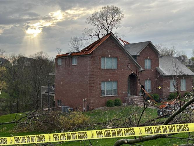 Home damage on Charlock Court in Prospect, Ky on 4.2.24