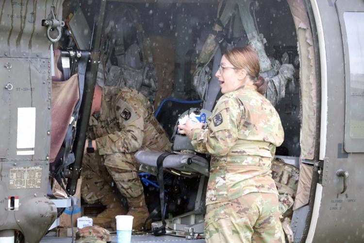 A military helicopter static display at one day before Thunder Over Louisville 2023