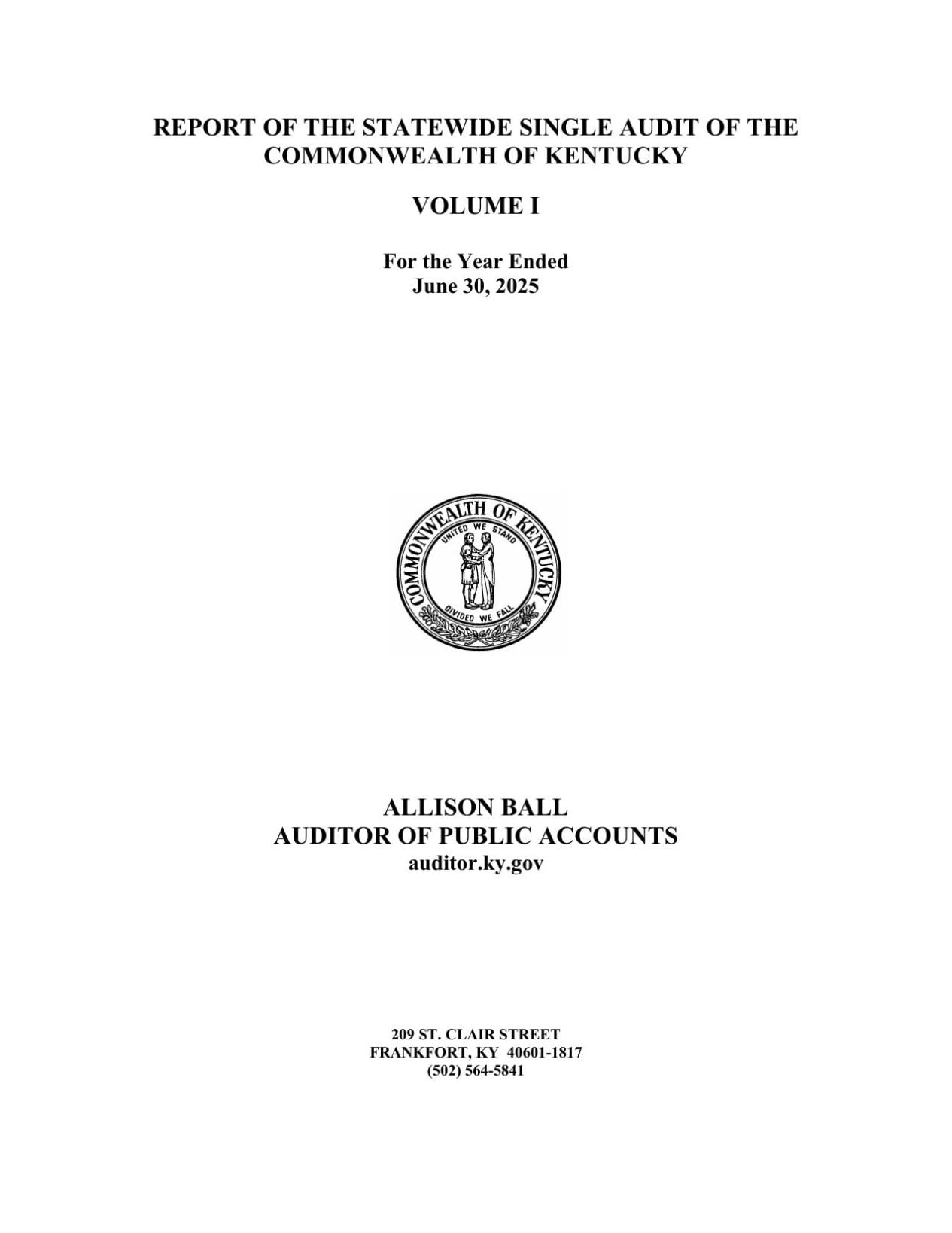 VOLUME 1 OF KENTUCKY AUDIT