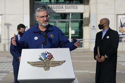 Holcomb speaks at Indy speedway