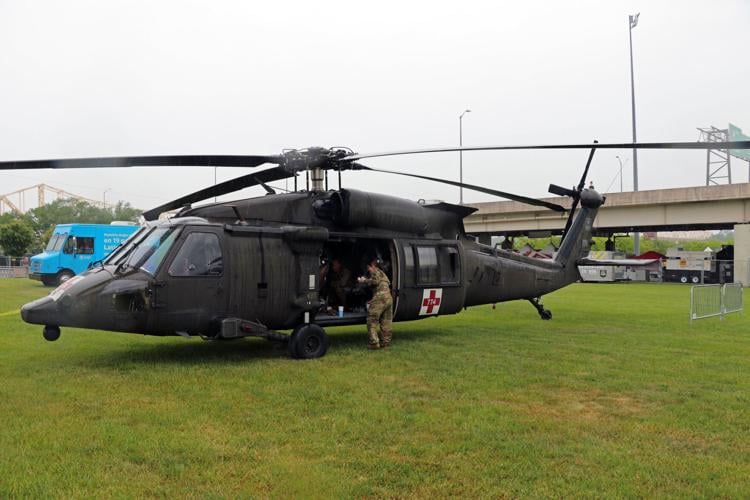 A military helicopter static display at one day before Thunder Over Louisville 2023