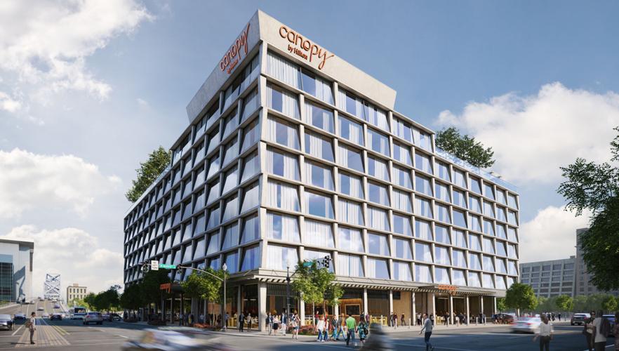 Rendering of a six-story Canopy by Hilton hotel planned for 2nd and Market Streets in downtown Louisville
