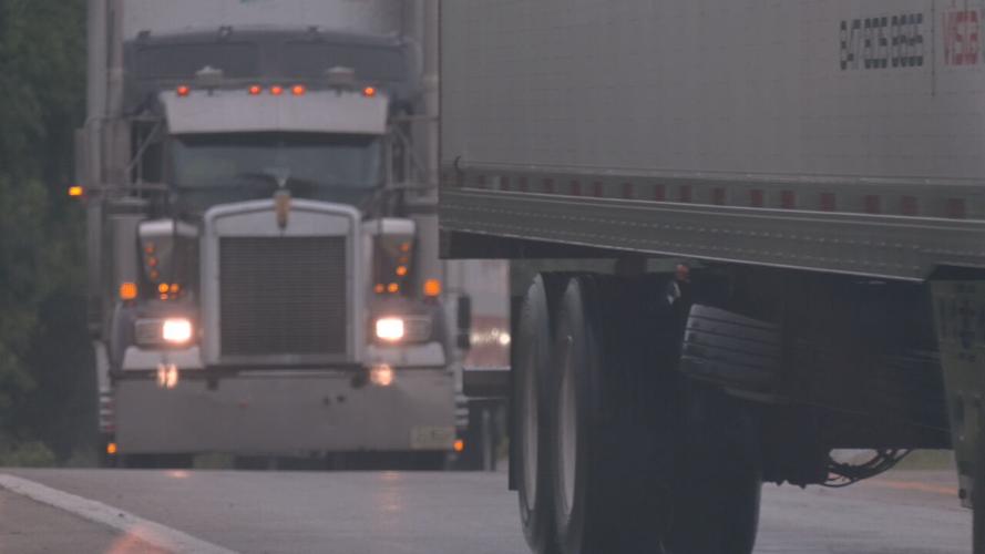 Semi on I-64 pulling into weigh station