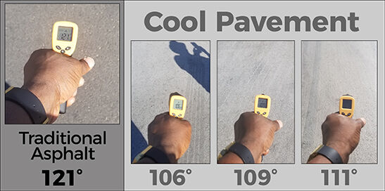 Cool Pavement Image Showing Traditional Asphalt side by side