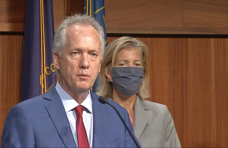 Louisville Mayor Greg Fischer and Louisville Chief of Public Safety Amy Hess on 8-3-20