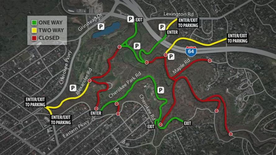 MAP: The roads in Cherokee Park that reopened to vehicular traffic on June 28, 2021