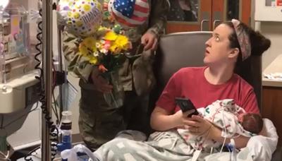 Soldier surprises Cydney Cooper after babies born