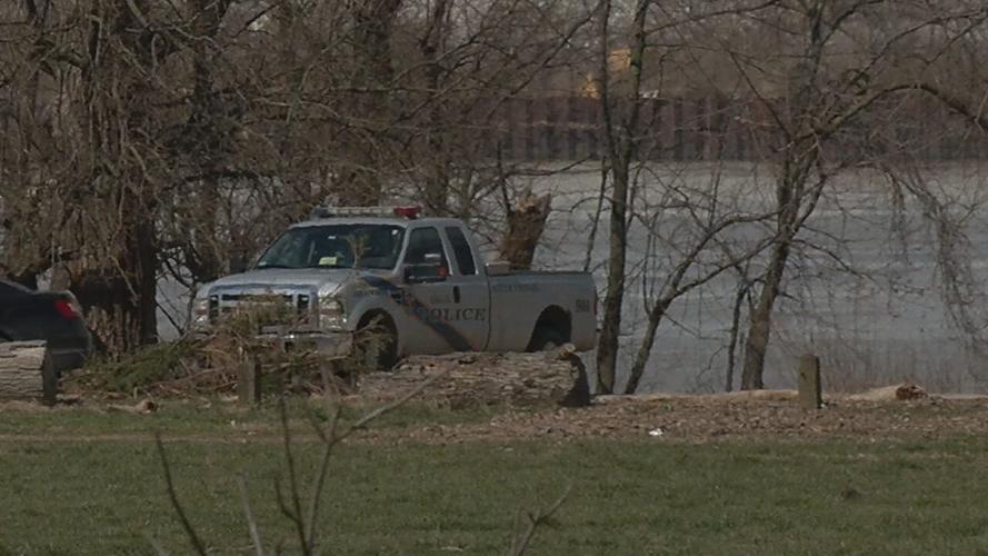 Scene where a body was found in Eva Bandman Park on Ohio River shore on March 15, 2022