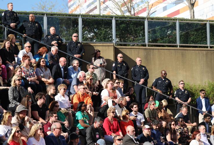 Police guard the stairwell at vigil.JPG