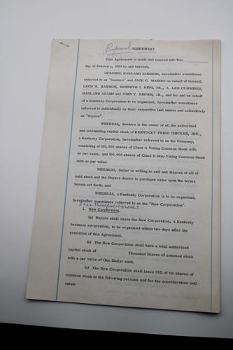 Kentucky Fried Chicken Stock Sale Agreement Signed by Colonel Sanders.jpg.JPG