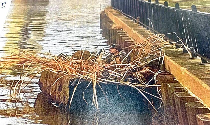 Duck hunter spotted near Spring Street at the Jeffersonville, Indiana waterfront