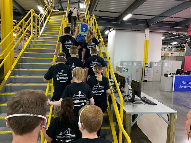 STEM students touring Amazon facility