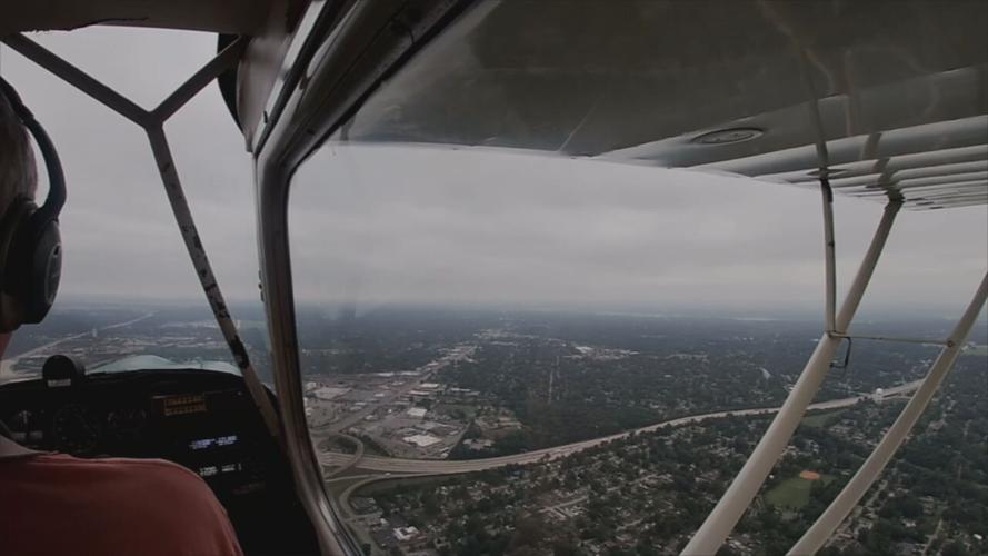 Aerial view of Louisville from a single engine plane