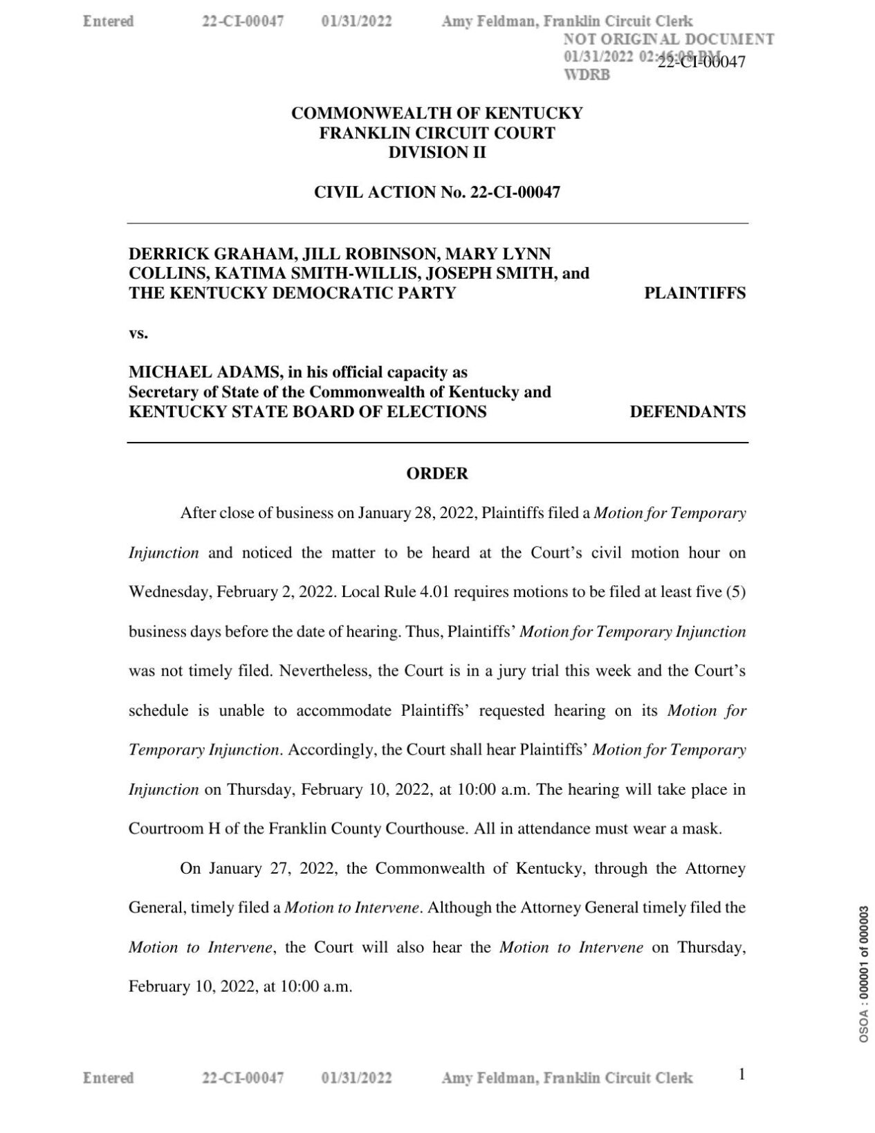 Judge Ruling on Kentucky Redistricting Lawsuit