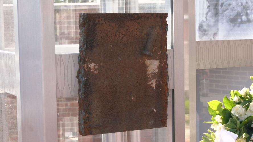 Metal and steel from the Twin Towers on display at 9/11 plaza in Jeffersontown