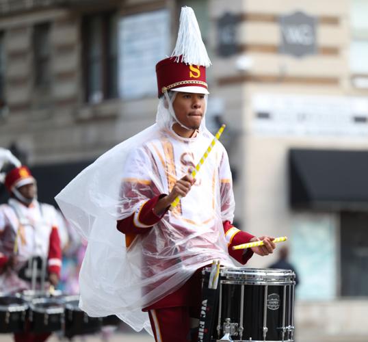 Simmons College marching band performs at parade.JPG