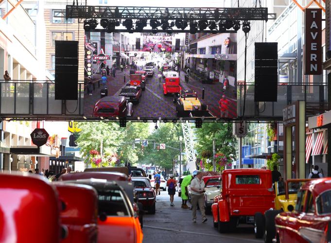 Back of Fourth Street Live with street rods.JPG