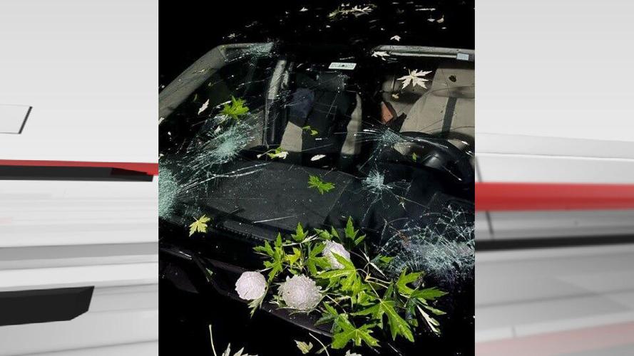 Baseball hail damages windshield in Corydon
