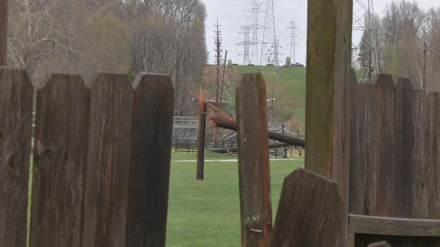 Snapped utility pole in southern Indiana after April 2 storms