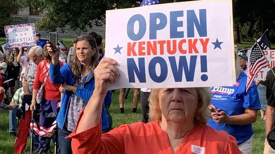 Demonstrators at a Sept. 17, 2020 rally to challenge Gov. Andy Beshear's COVID-19 executive orders.
