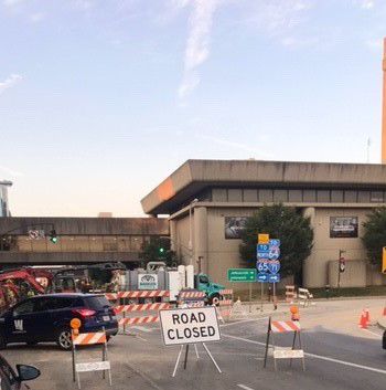 Closed intersection of South Preston Street and Muhammad Ali Boulevard