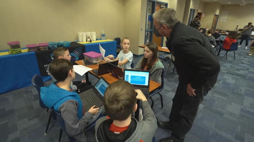 Astronaut Don Thomas, Ph.D., visits with Hazelwood Middle School students