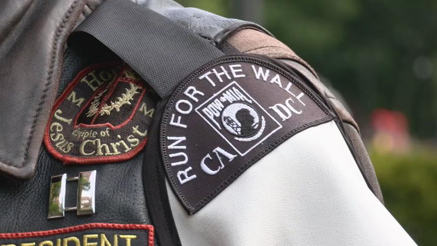 A rider with the 'Run for  the Wall' motorcycle caravan