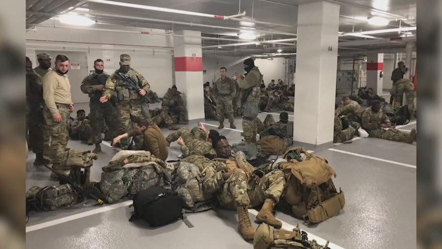 National Guard troops camping in a parking garage in Washington