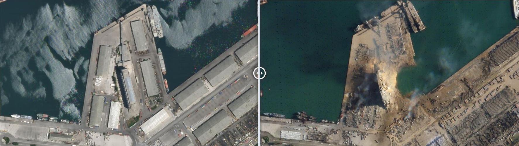 Beirut port before and after