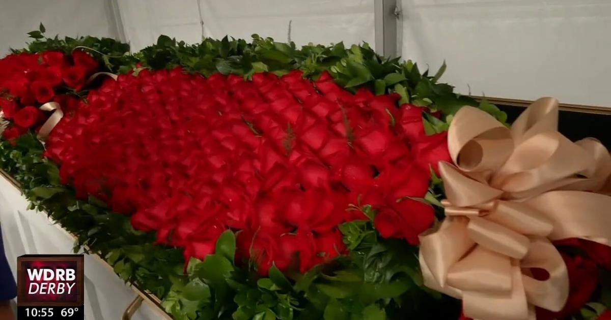 Reyna Katko admires the completed Garland of Roses Kentucky Derby ...