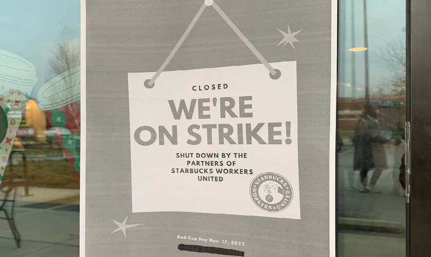 Starbucks Closed On Strike Sign at Louisville Factory Lane Location
