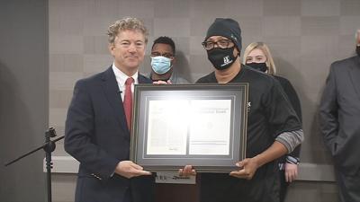 Kentucky US Sen. Rand Paul and community activist Christopher 2X of Game Changers