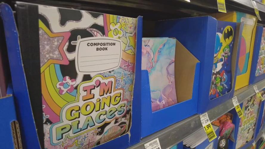 School supplies on shelves