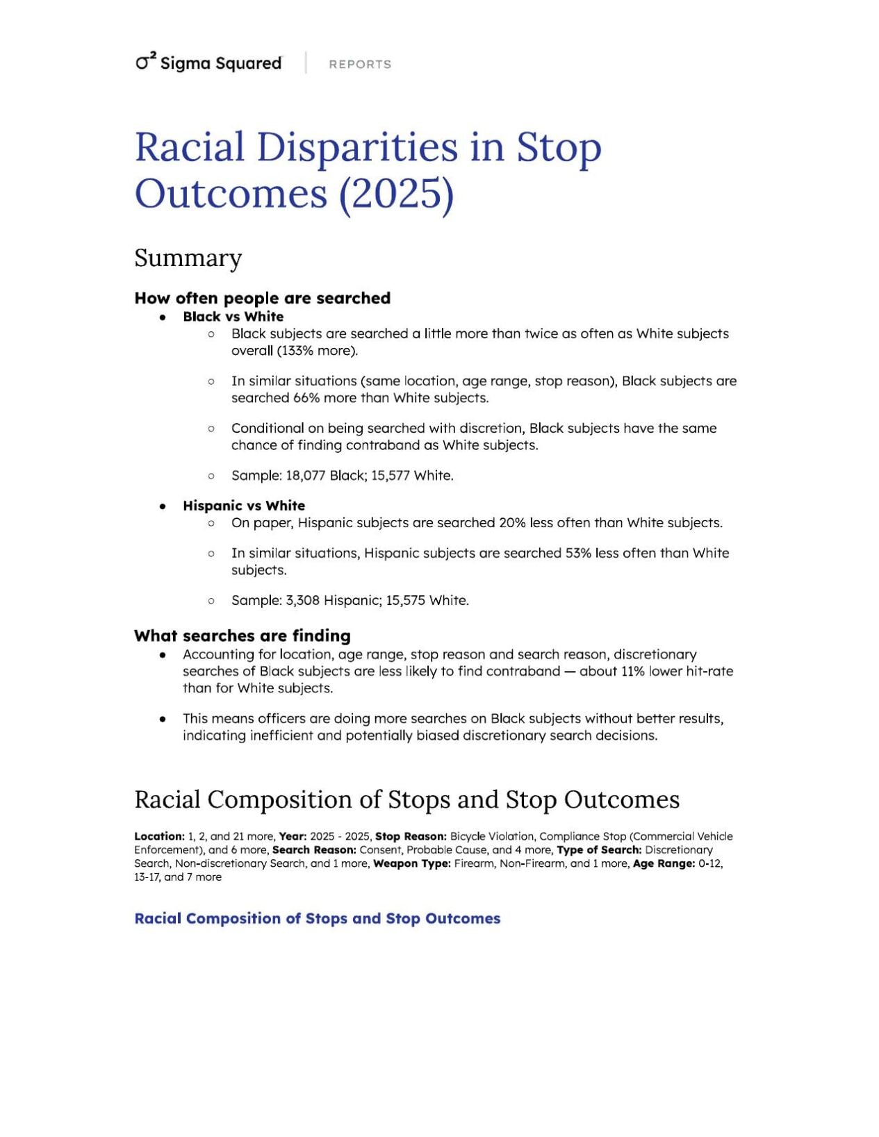 LMPD Racial Disparity in Stops Outcomes