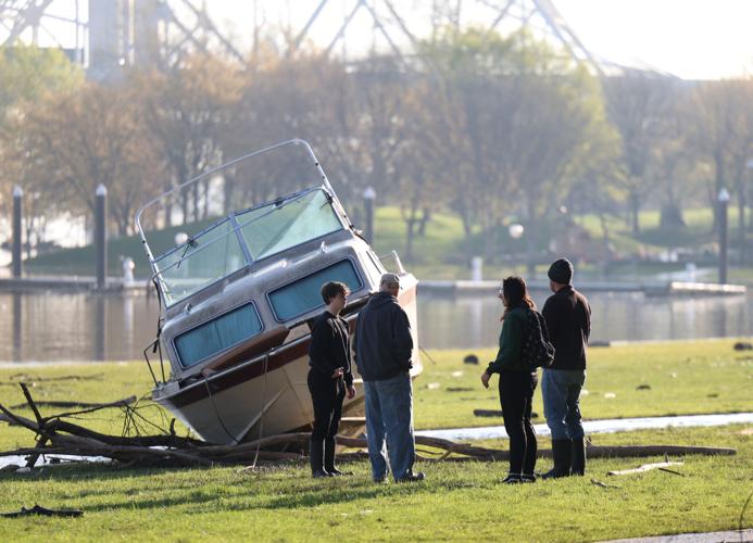 Volunteers near boat at Waterfront Park