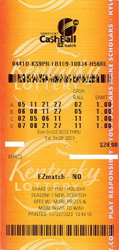 Cash Ball 225 winning ticket
