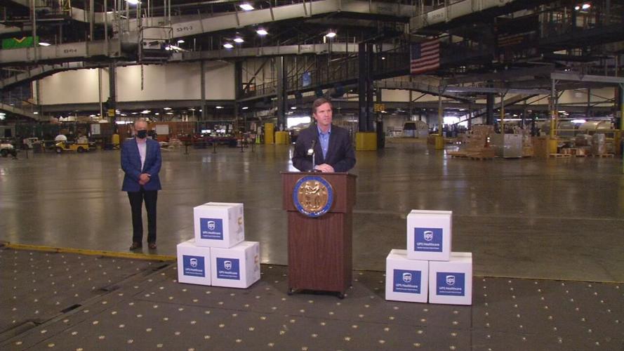 Gov. Beshear speaks to media to UPS Worldport