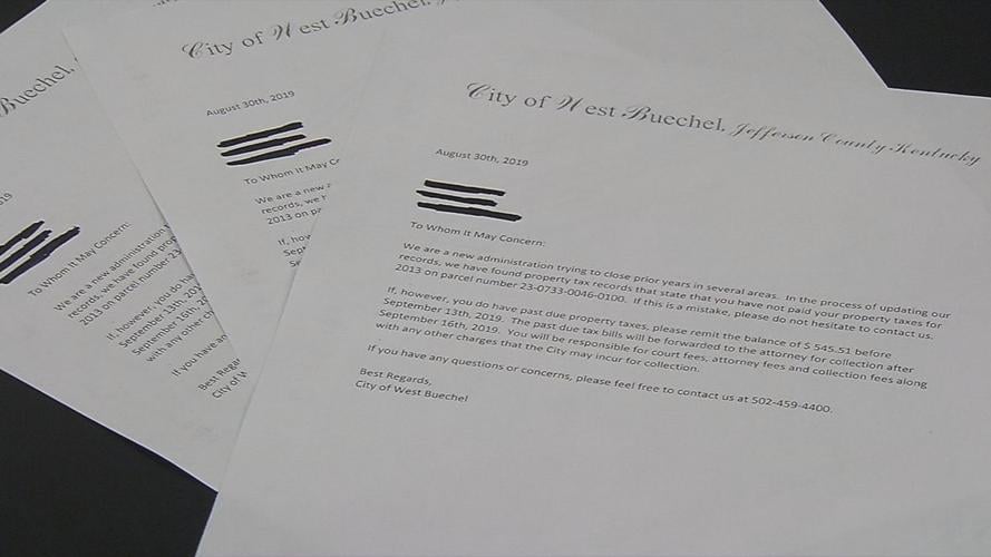 Letters sent to West Buechel residents stating that they may be delinquent on their property taxes (Sept. 2019)