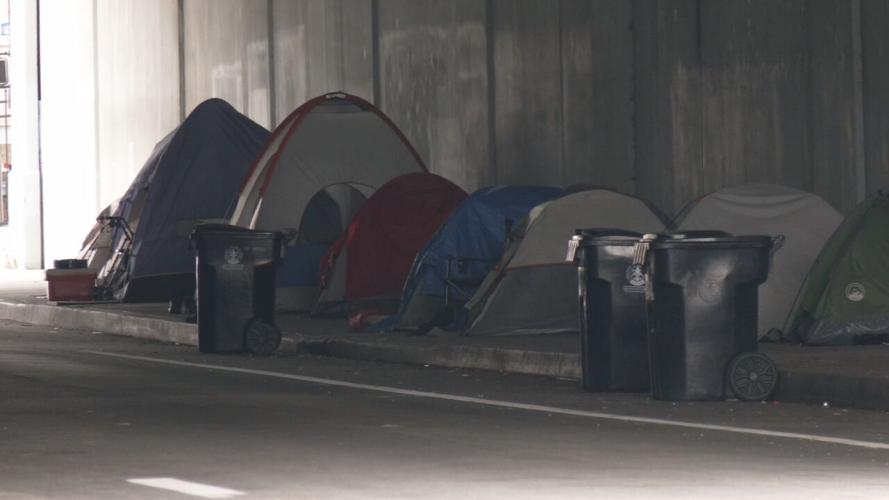 Homeless camps in downtown Louisville near Wayside Christian Mission