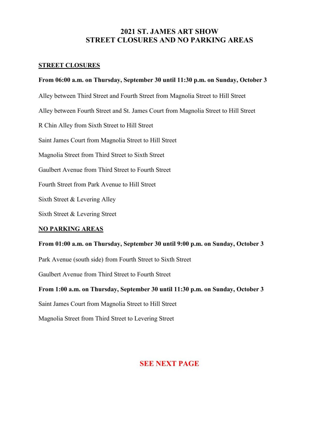 St. James Court Art Show street closings & parking