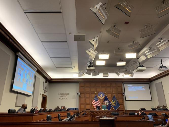 Louisville Metro Council chambers during Public Safety Committee hearing
