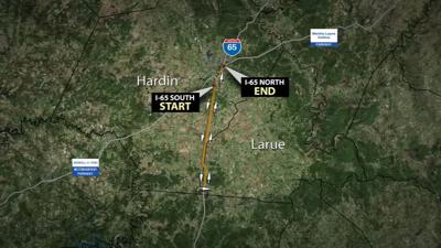 I-65 Stolen Vehicle Chase Map