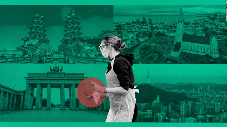 Coronavirus illustration Iceland, Hong Kong, South Korea, Germany