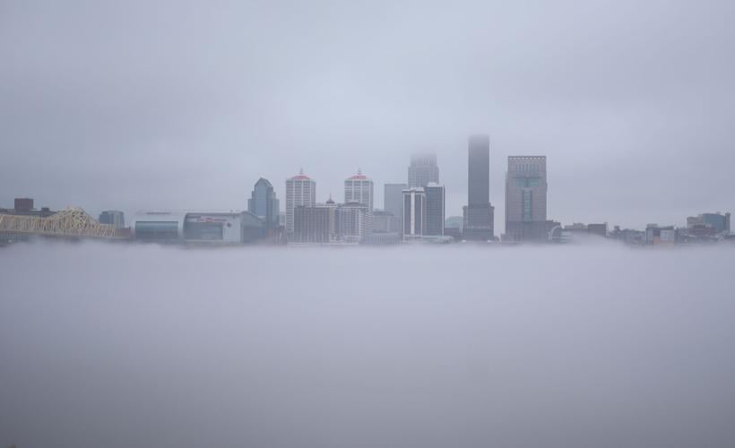 Fog rolls through Louisville on the Ohio River on Jan. 25, 2024