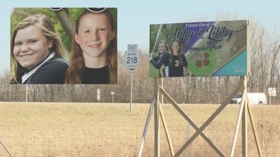Delphi, Ind. park site, with images of Abby Williams and Libby German